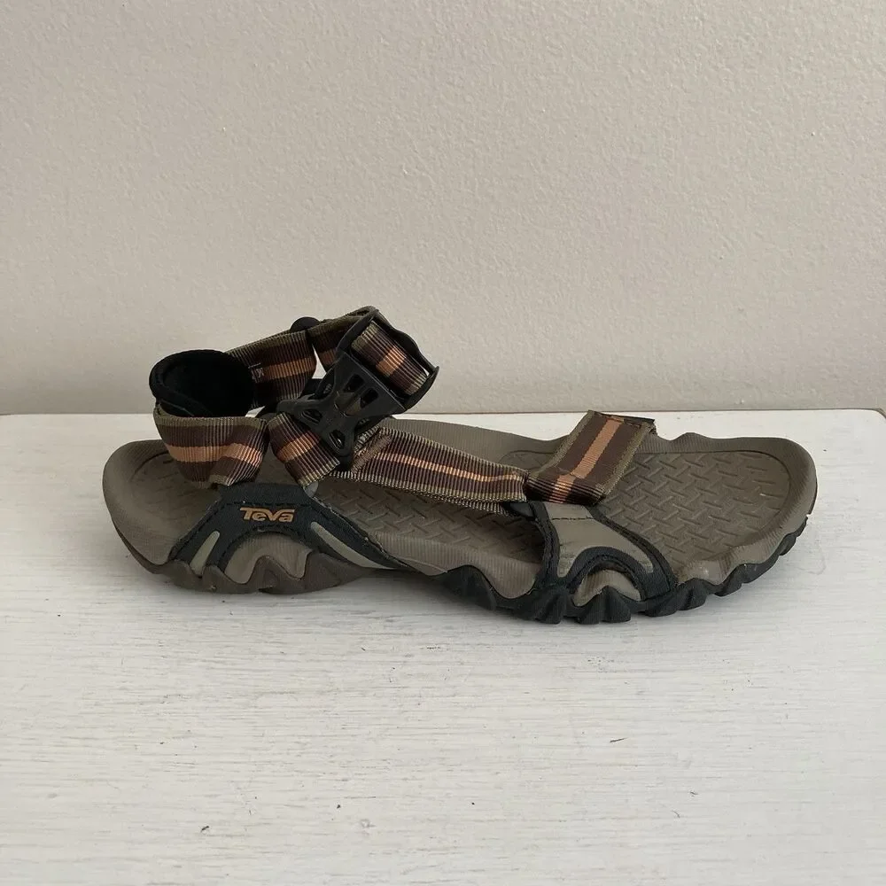 TEVA Mens Volterra Hiking Sports Sandals Brown Orange Striped Comfort Size 7